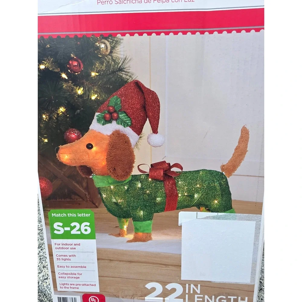 Holiday Time Light-Up Plush Dachshund 22” Christmas Decoration Sculpture NEW